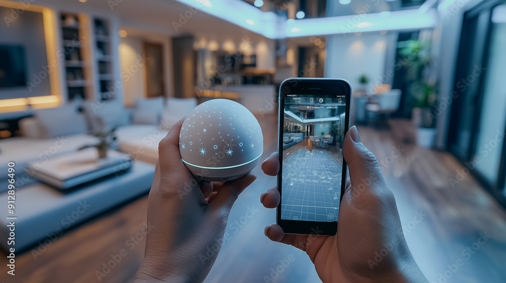Aufkleber high-tech smart home security system featuring iot cameras and sensors, sending alerts to the homeow