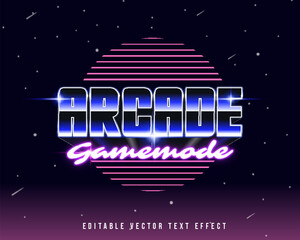 3D arcade game mode text effect. editable text style with sci-fi and neon glow light theme