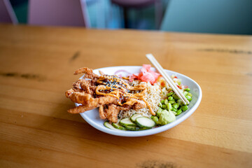 Soft Shell Crab Dinner Dish at tropical gourmet beach front restaurant