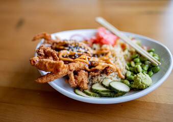 Soft Shell Crab Dinner Dish at tropical gourmet beach front restaurant