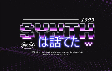 3D synth wave text effect. editable text style with sci-fi and neon glow light theme
