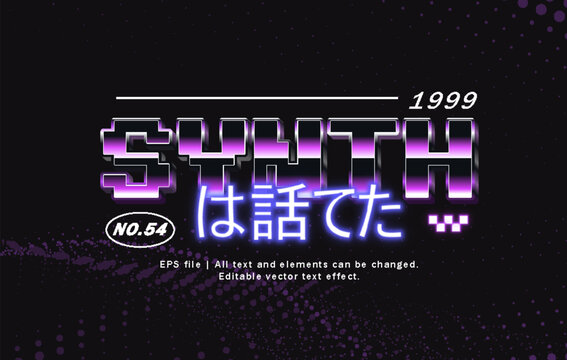 3D synth wave text effect. editable text style with sci-fi and neon glow light theme
