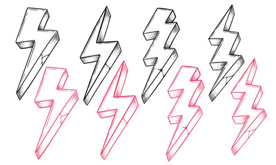 flash thunder lightning bolt hand drawn element set vector illustration