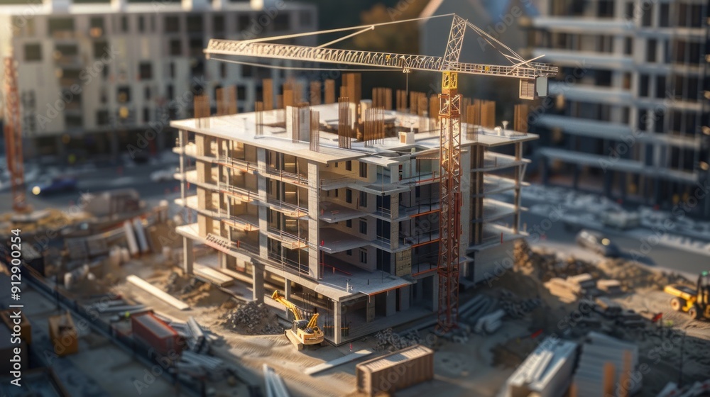 Wall mural generate a photo realistic image of a construction project featuring a detailed budget overview with