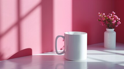 Blank white mug mockup with copy space.