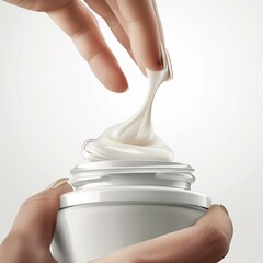person putting cream into a jar
