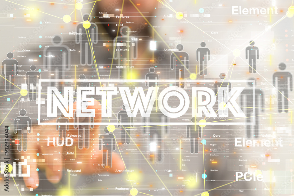 Poster Global network. Blockchain. 3D illustration. Neural networks and artificial intelligence. Abstract