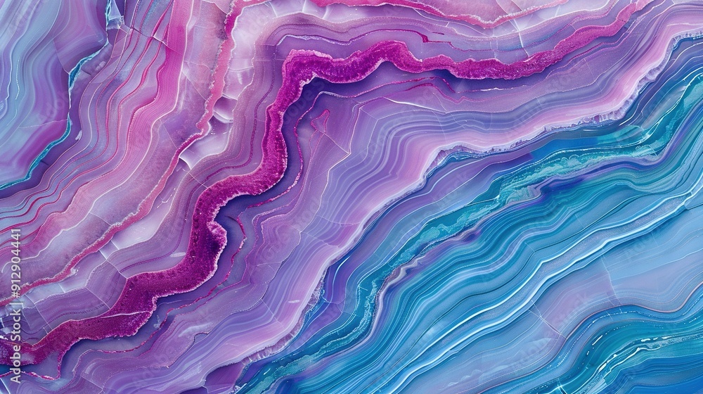 Wall mural   Purple and Blue Marble Close Up with Blue, Pink, and Purple Paint Streaks