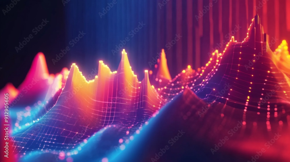 Poster dynamic 3d financial graph with abstract geometric shapes representing data trends.