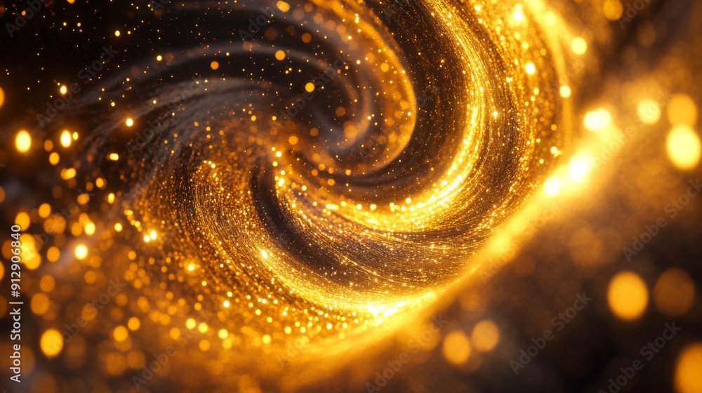 Poster dynamic 3d golden vortex with intricate, glowing patterns, illustrating motion and richness