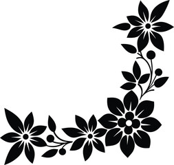 floral corner  pattern illustration black and white