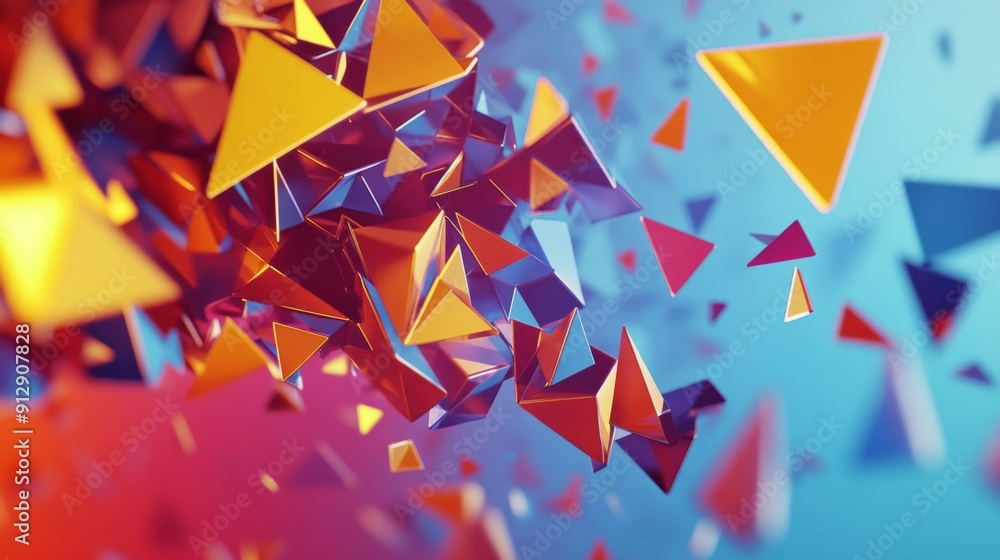 Fototapete dynamic 3d rendering of polygonal shapes in motion, capturing an energetic and vibrant feel.
