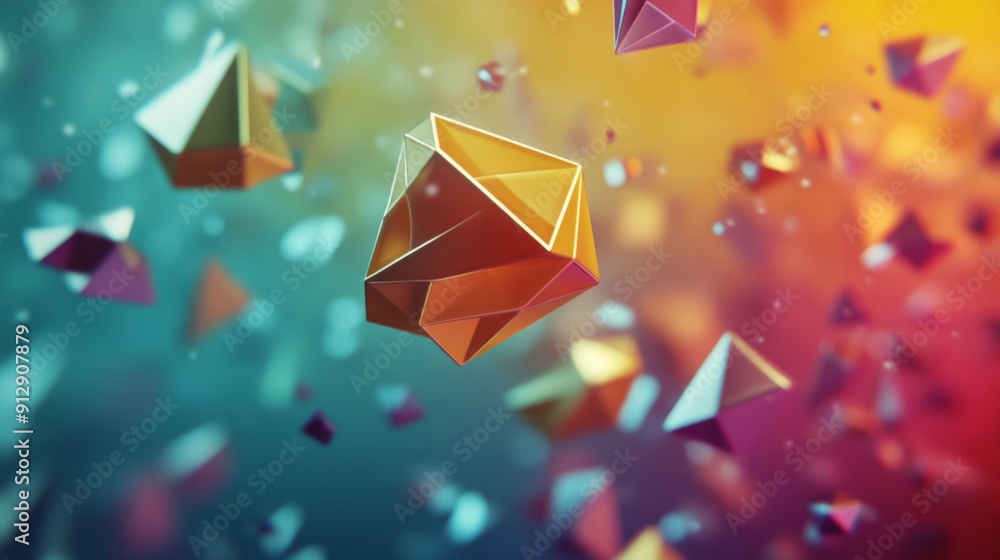 Leinwandbilder Dynamic 3D rendering of polygonal shapes in motion, capturing an energetic and vibrant feel.
