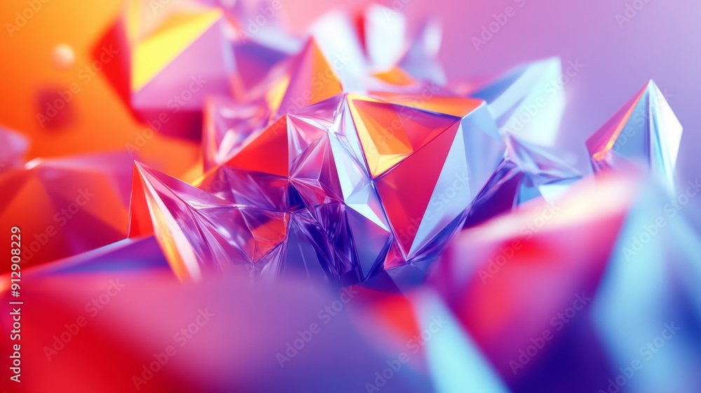 Poster dynamic 3d rendering with colorful, rotating polygonal shapes and an energetic feel.