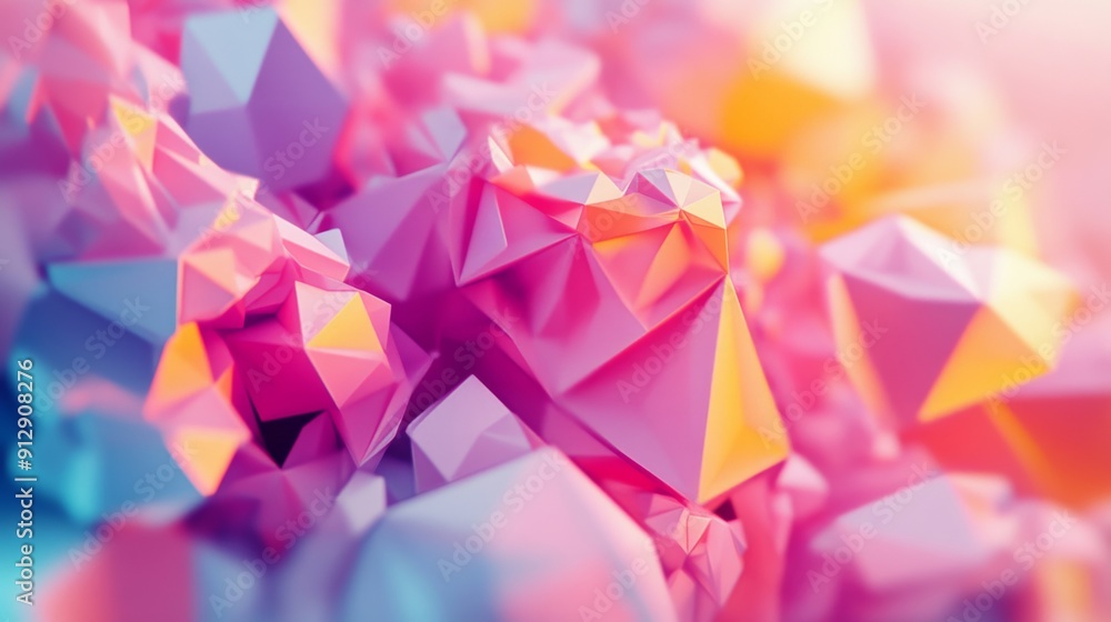 Fototapete Dynamic 3D rendering with colorful, rotating polygonal shapes and an energetic feel.
