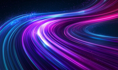 Abstract background with purple, blue and pink light lines on a dark background. Vector illustration of curve speed effects in the style of speed for design use in business presentations or technology