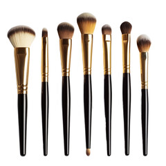Set of Luxury Beauty Cosmetic Makeup Brushes Isolated on Transparent or White Background, PNG