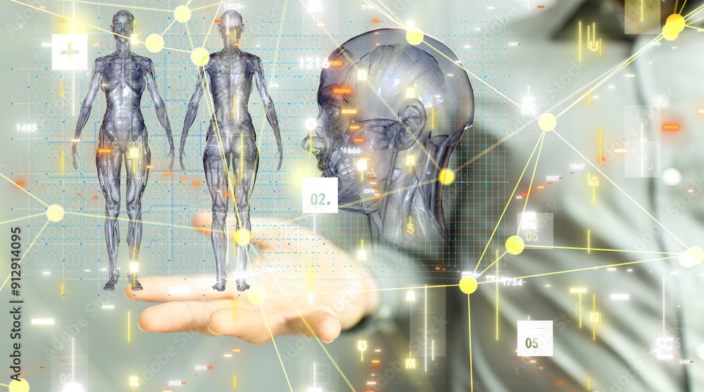 Poster digital medical futuristic interface 3d rendering