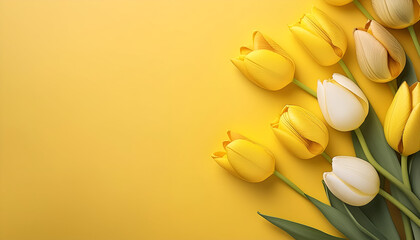 bouquet of tulips on yellow background.