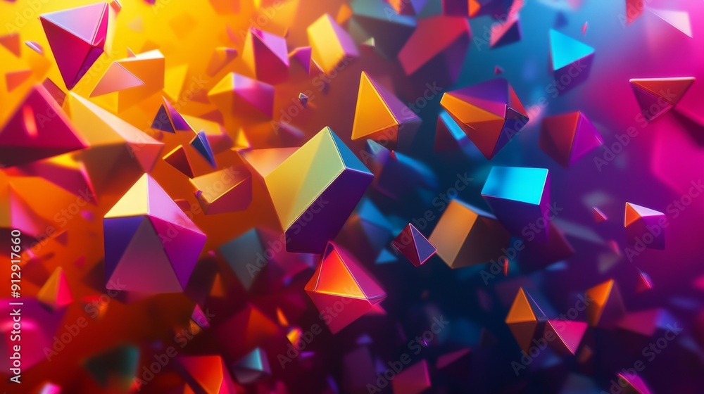 Leinwandbilder Energetic 3D design with colorful, shifting polygonal shapes creating a lively atmosphere.