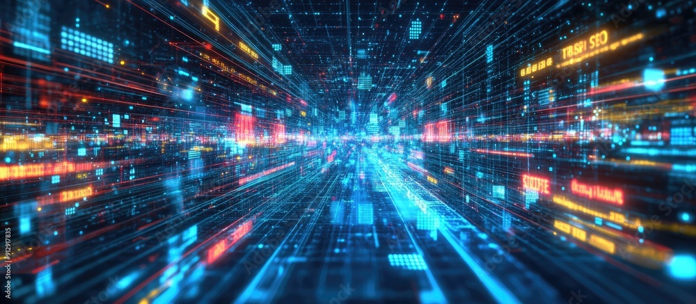 Poster modern edge computing technology displayed on a virtual screen concept of business technology intern