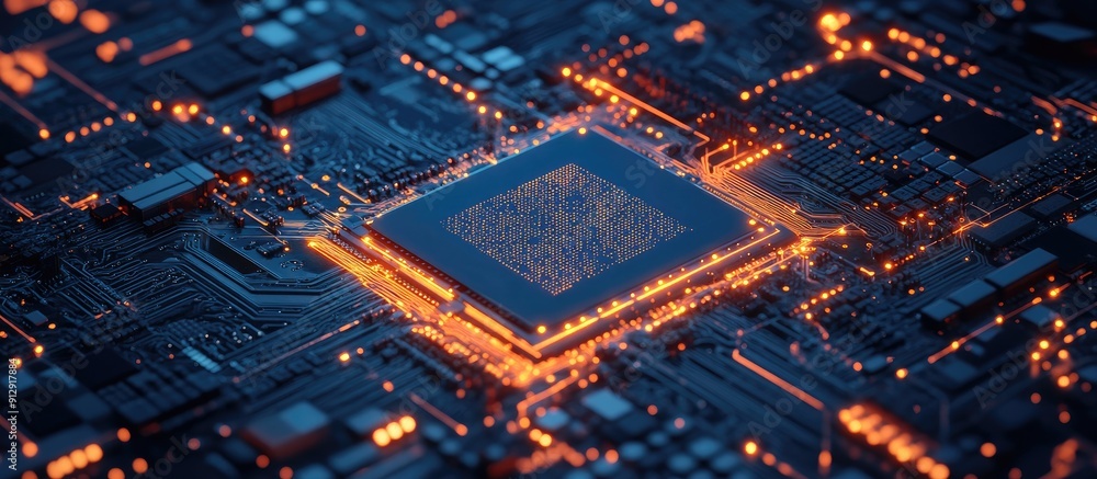 Aufkleber microchip design featuring a central processing unit symbolizing a technological representation of a