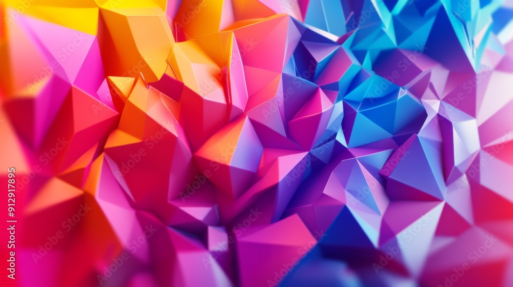 Leinwandbilder Energetic 3D design with moving polygonal shapes in vibrant colors, creating a lively dynamic feel.