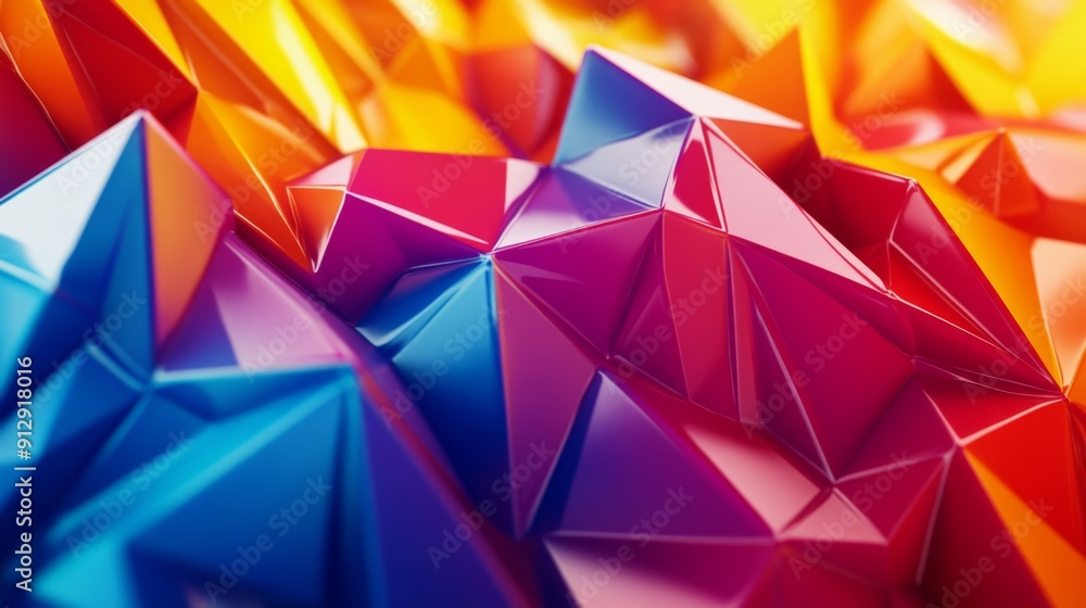 Fototapete energetic 3d design with moving polygonal shapes in vibrant colors, creating a lively dynamic feel.