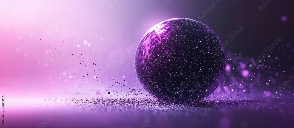 Poster glowing 3d sphere of purple and black particles on a white background energy orb illustration neon s