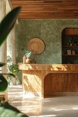 Front desk of boho hotel