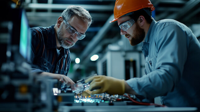 Engineers discussing battery design improvements.