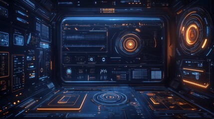  Futuristic digital UHD interface with blue and orange elements 