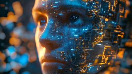 Digital Circuitry Overlaying a Human Face