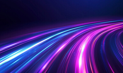Abstract background with purple, blue and pink light lines on a dark background. Vector illustration of curve speed effects in the style of speed for design use in business presentations or technology