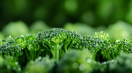 Close-up of fresh green broccoli florets, highlighting healthy eating and nutrition concepts, perfect for diet and wellness themes