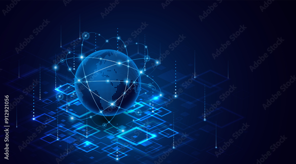 Fototapete Global connection network background. World map. High-speed internet technology concept or fast wireless data transmission. modern internet network connection technology background	