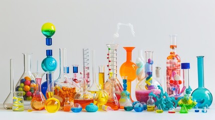 Scientific laboratory setup with diverse glass containers.