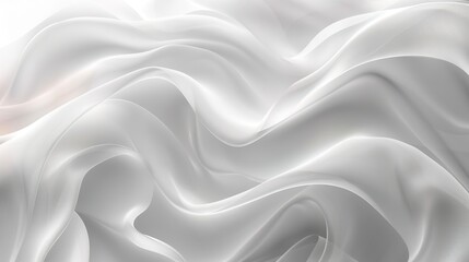 Fototapeta premium Curved three-dimensional gray white abstract wavy white silk fabric geometric display board background