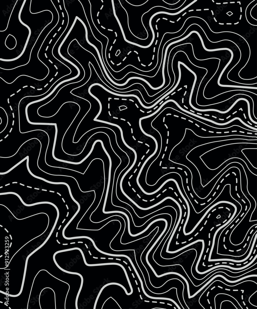Poster topographic map background. generating a terrain elevation map. grid map. contour map. valleys and m