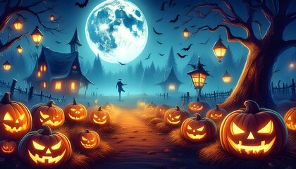 Fototapeta premium Halloween Night in a Spooky Village