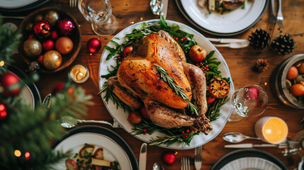 Traditional Christmas dinner. Top down photo.