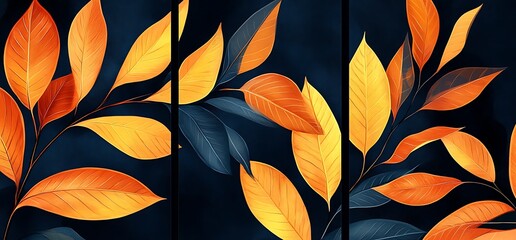 A three-panel botanical artwork