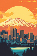 A retro poster of Salt Lake City, Utah. Vector illustration skyline.