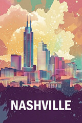 Naklejka premium A retro poster of Nashville, Tennessee. Vector illustration skyline.