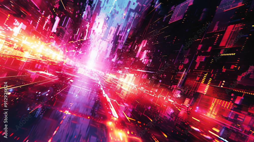 Poster abstract technology background with glowing lines and shapes digital data transfer concept futuristi