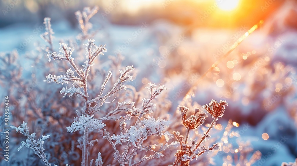 Poster winter wonderland: a close-up of frost-covered branches