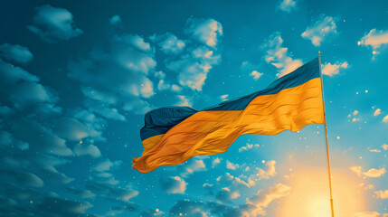 Ukrainian flag, sky background, banner copy space, blue and yellow. Day of the National Flag, Unity, Constitution, Statehood, Independence, Defenders and Defendresses, Armed Forces Ukraine