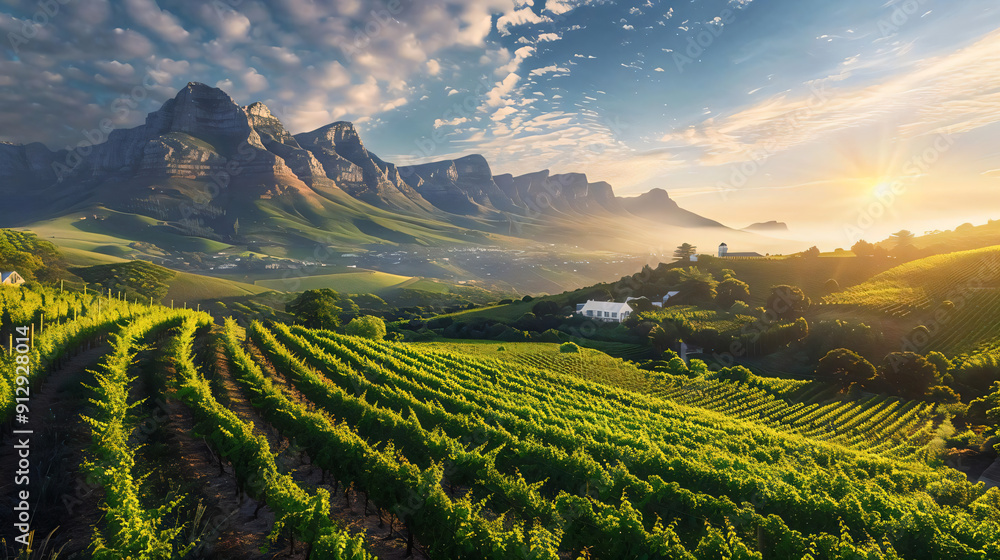 Canvas Prints Sunset over Vineyards in the Mountains.