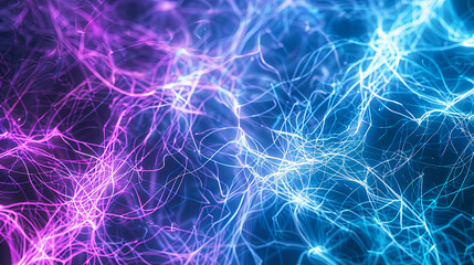 Fototapeta premium Abstract background with interweaving of blue and purple glowing lines energy flow network connection structure technology science communication concept