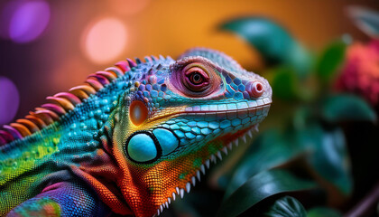 Fototapeta premium Colorful lizard. Animal and zoo concept. Exotic creature.